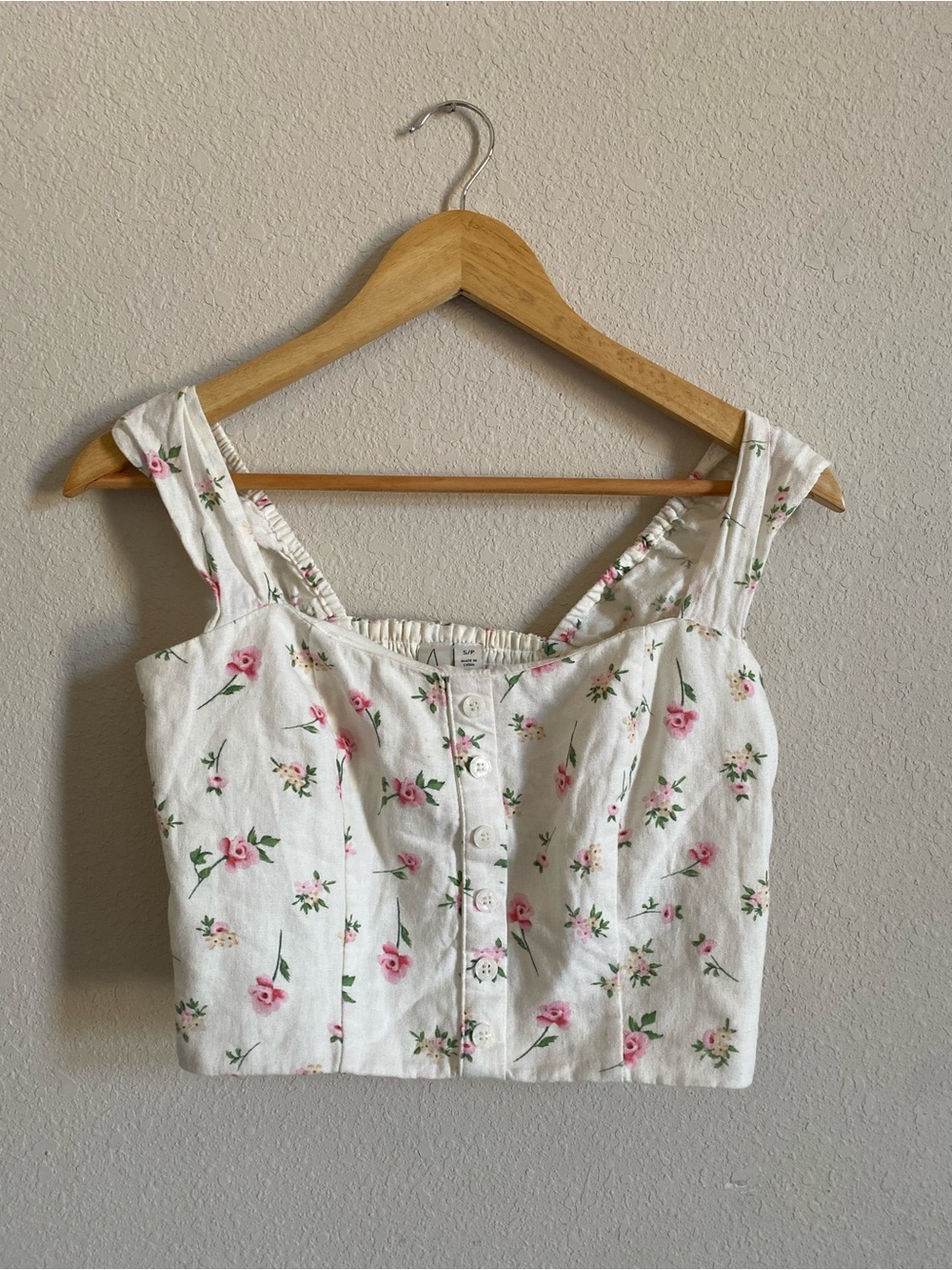 Joie Floral Linen Cottagecore Coquette Bustier Crop Top